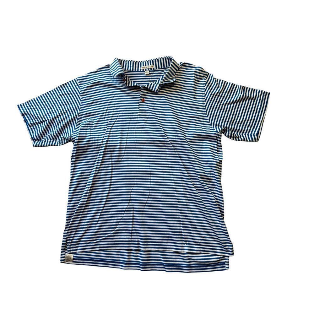 Peter Millar Collared Shirt, Size Xl, Blue & White Striped, Short Sleeve; Cotton